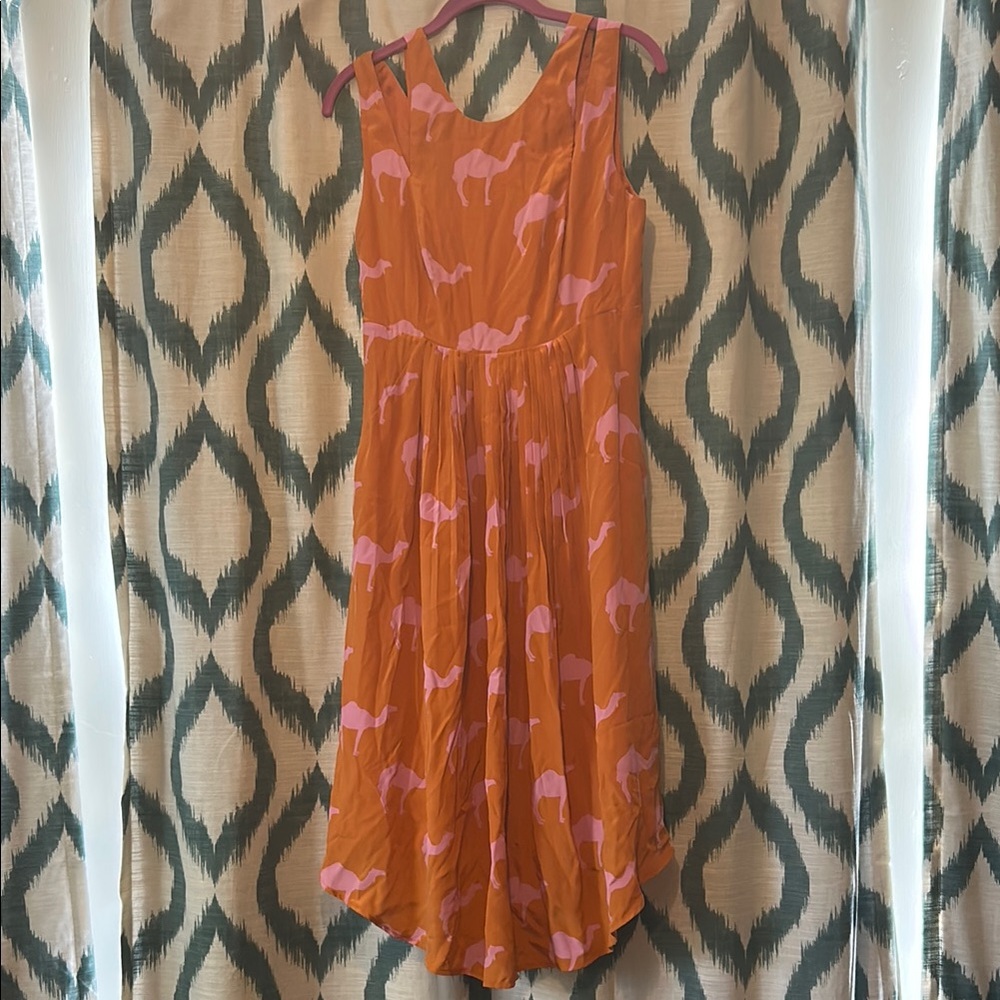 Anthropologie Camel Print Silk Dress